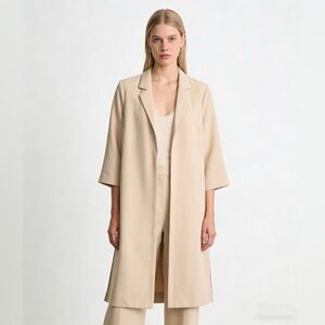 BNWOT Forever 21 Kimono Open Front Long Blazer Jacket Trench Coat Beige Size S